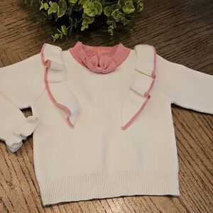 White Sweater with Pink Ruffles Size 4/5